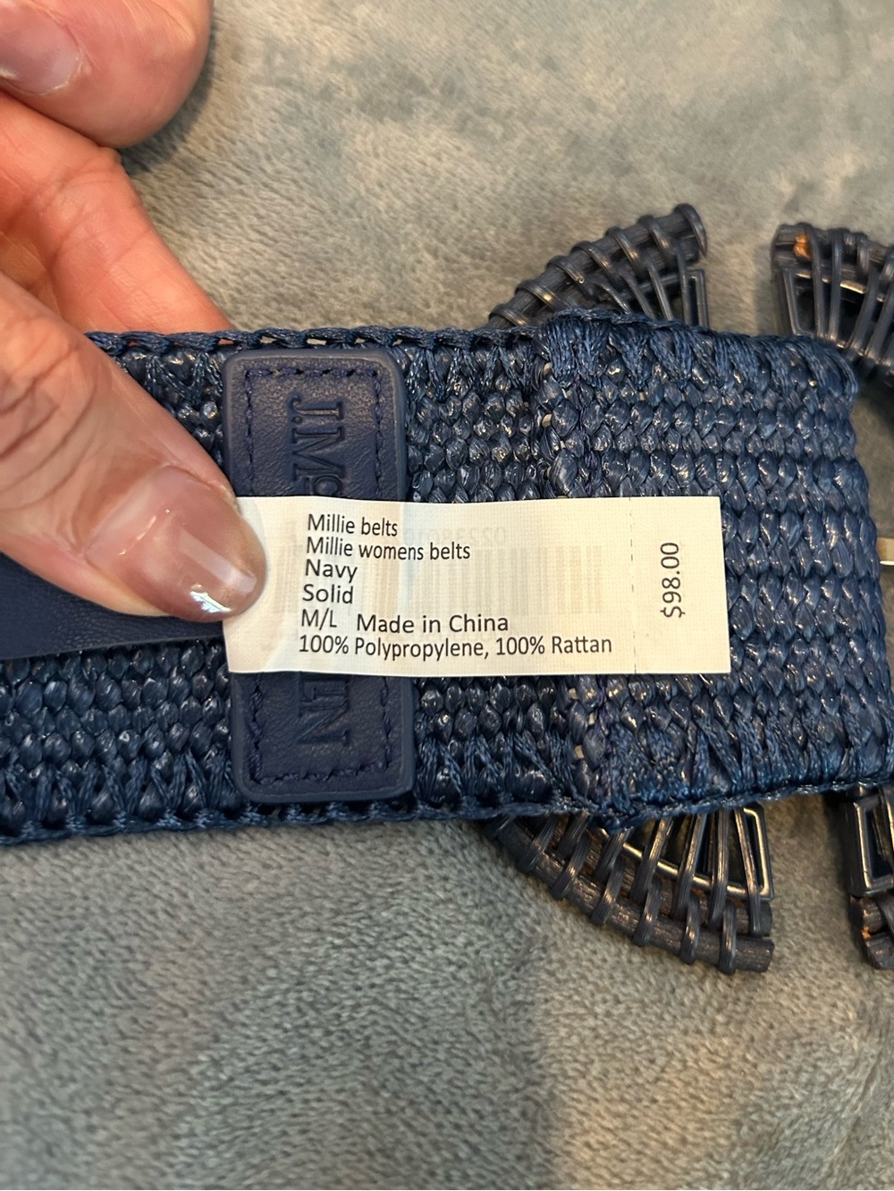 J. McLaughlin Navy Woven Grasscloth Rattan Buckle Belt - Picture 6 of 6